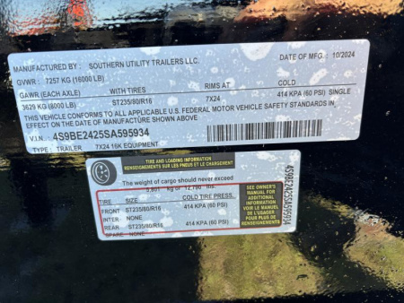 New 2024 Southern Utility 7x24 16K - HD Ramps Equipment Trailer