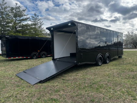 New Scratch Sale 2026 Luxe 8.5x24 Racing Trailer Finished Interior- 5200 Tandem Axle-Black Poly-Blackout