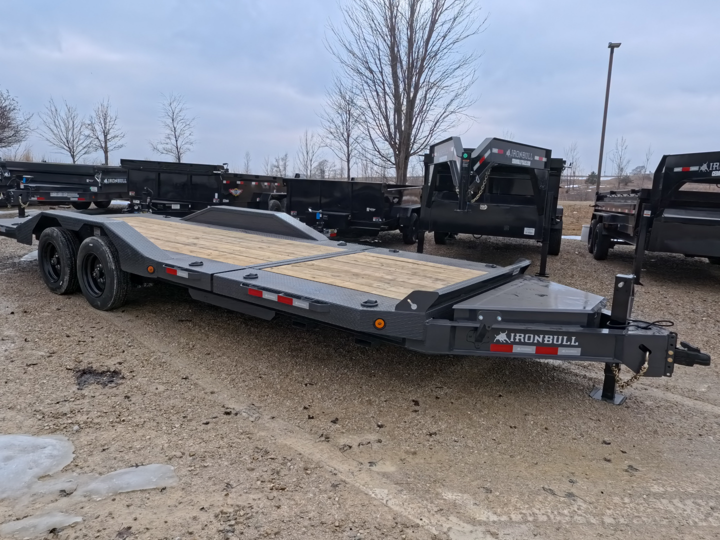 New 2026 Iron Bull 102 x 22 (16+6) TWB Tilt Trailer, Gray with 16K GVWR, Fork Holders, 16 Ply Tires