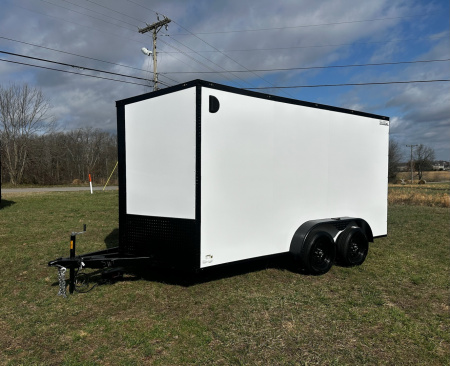 New 2026 Luxe 7X14 Enclosed Trailer-3500LB Tandem Axle-White Poly-Blackout