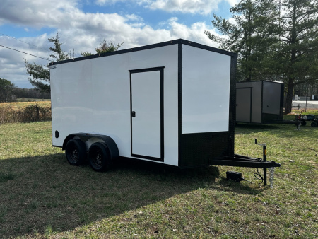 New 2026 Luxe 7X14 Enclosed Trailer-3500LB Tandem Axle-White Poly-Blackout