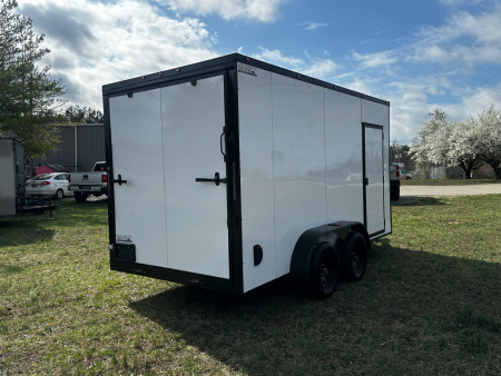 New 2026 Luxe 7X14 Enclosed Trailer-3500LB Tandem Axle-White Poly-Blackout