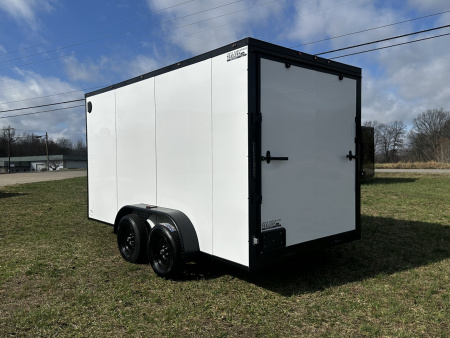 New 2026 Luxe 7X14 Enclosed Trailer-3500LB Tandem Axle-White Poly-Blackout