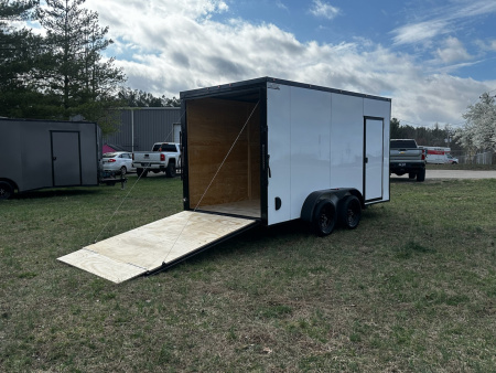 New 2026 Luxe 7X14 Enclosed Trailer-3500LB Tandem Axle-White Poly-Blackout