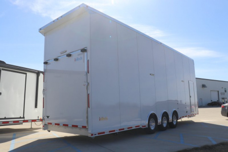New In-Tech Lite 8.5x32 Stacker Race Trailer-21K - White W/ L Base Cabinet, Winch & WW Cabinet