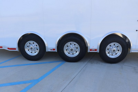 New In-Tech Lite 8.5x32 Stacker Race Trailer-21K - White W/ L Base Cabinet, Winch & WW Cabinet