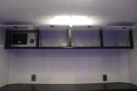 New In-Tech Lite 8.5x32 Stacker Race Trailer-21K - White W/ L Base Cabinet, Winch & WW Cabinet