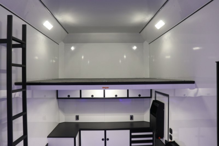 New In-Tech Lite 8.5x32 Stacker Race Trailer-21K - White W/ L Base Cabinet, Winch & WW Cabinet