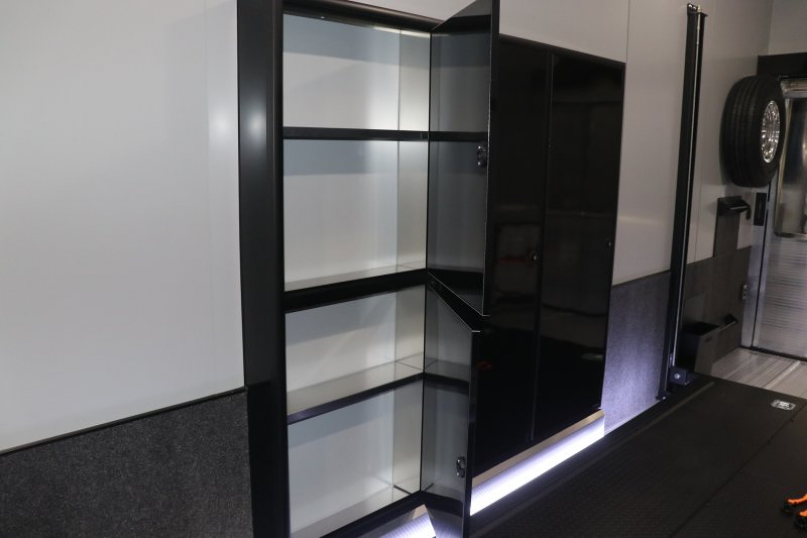 New In-Tech Lite 8.5x32 Stacker Race Trailer-21K- White W/ Black Trim, Escape Door, WW Cabinet, RS Cabinet, & Winch