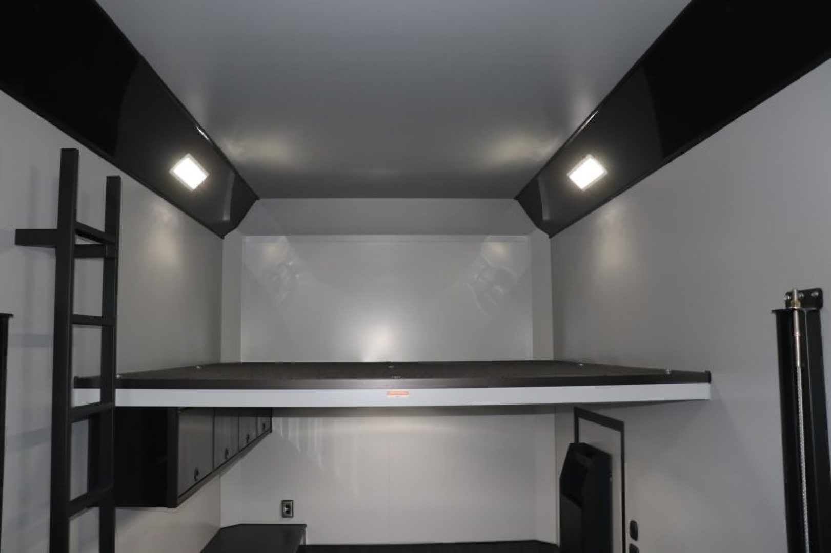 New In-Tech Lite 8.5x32 Stacker Race Trailer-21K- White W/ Black Trim, Escape Door, WW Cabinet, RS Cabinet, & Winch