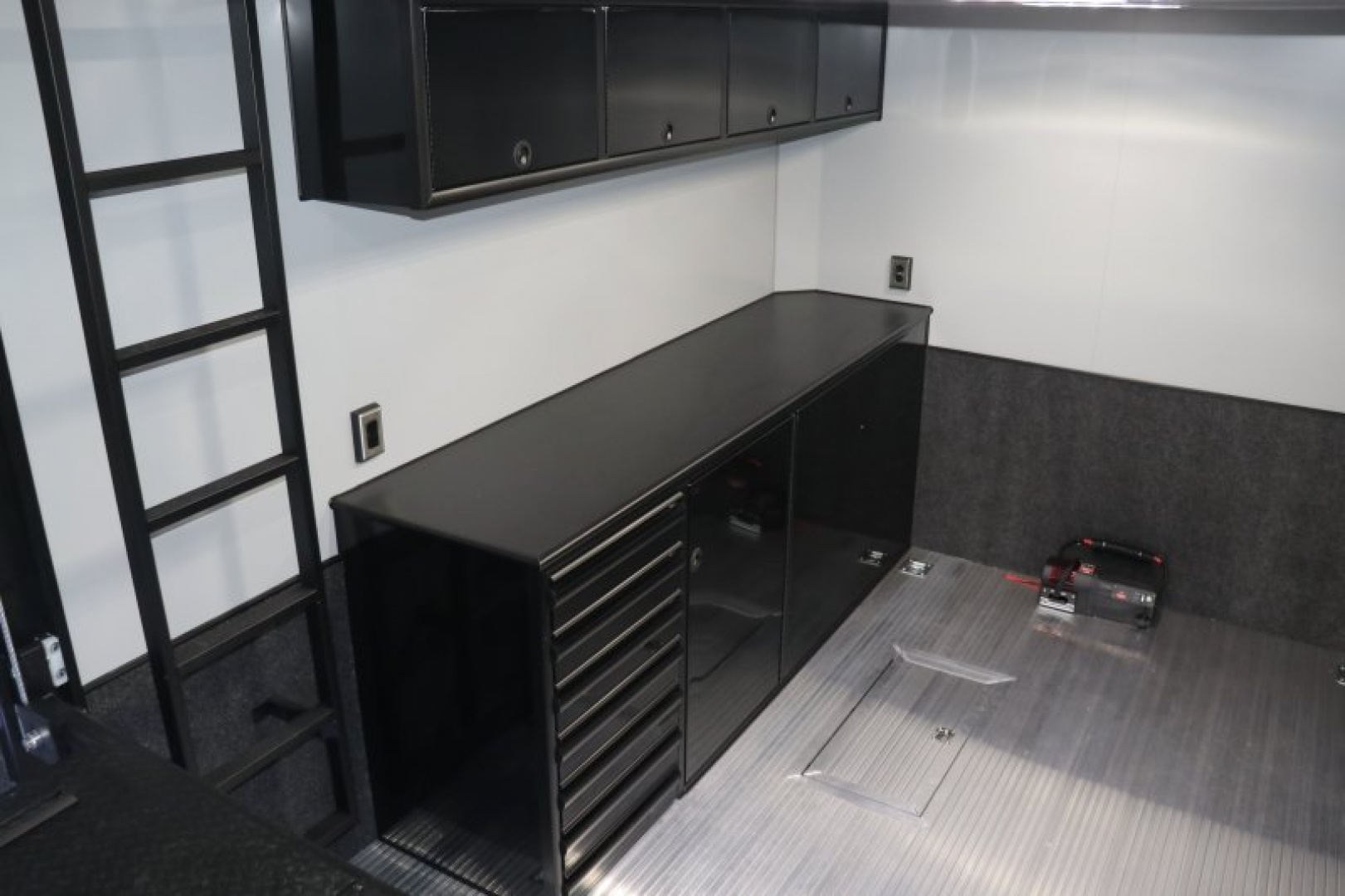 New In-Tech Lite 8.5x32 Stacker Race Trailer-21K- White W/ Black Trim, Escape Door, WW Cabinet, RS Cabinet, & Winch