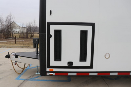 New In-Tech Lite 8.5x32 Stacker Race Trailer-21K- White W/ Black Trim, Escape Door, WW Cabinet, RS Cabinet, & Winch