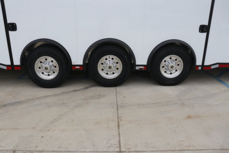 New In-Tech Lite 8.5x32 Stacker Race Trailer-21K- White W/ Black Trim, Escape Door, WW Cabinet, RS Cabinet, & Winch
