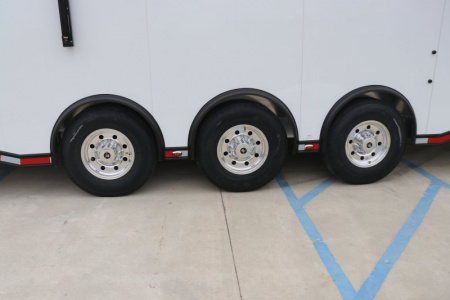 New In-Tech Lite 8.5x32 Stacker Race Trailer-21K- White W/ Black Trim, Escape Door, WW Cabinet, RS Cabinet, & Winch