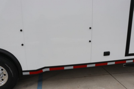 New In-Tech Lite 8.5x32 Stacker Race Trailer-21K- White W/ Black Trim, Escape Door, WW Cabinet, RS Cabinet, & Winch