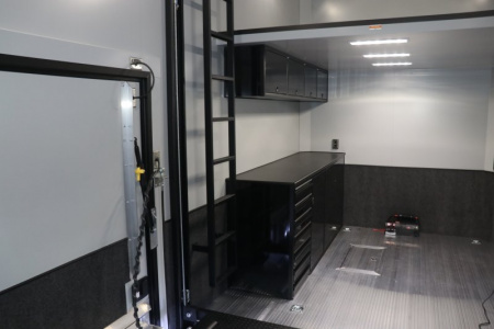 New In-Tech Lite 8.5x32 Stacker Race Trailer-21K- White W/ Black Trim, Escape Door, WW Cabinet, RS Cabinet, & Winch