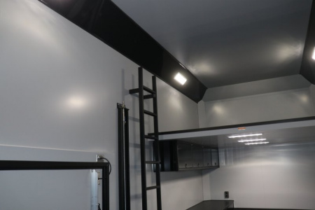 New In-Tech Lite 8.5x32 Stacker Race Trailer-21K- White W/ Black Trim, Escape Door, WW Cabinet, RS Cabinet, & Winch