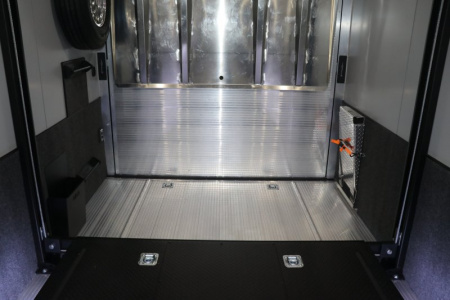 New In-Tech Lite 8.5x32 Stacker Race Trailer-21K- White W/ Black Trim, Escape Door, WW Cabinet, RS Cabinet, & Winch