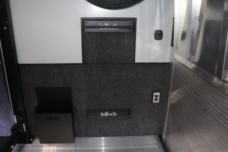 New In-Tech Lite 8.5x32 Stacker Race Trailer-21K- White W/ Black Trim, Escape Door, WW Cabinet, RS Cabinet, & Winch