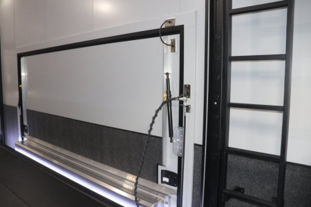 New In-Tech Lite 8.5x32 Stacker Race Trailer-21K- White W/ Black Trim, Escape Door, WW Cabinet, RS Cabinet, & Winch