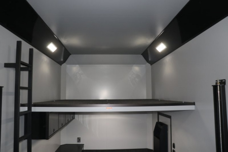 New In-Tech Lite 8.5x32 Stacker Race Trailer-21K- White W/ Black Trim, Escape Door, WW Cabinet, RS Cabinet, & Winch