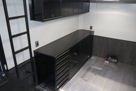 New In-Tech Lite 8.5x32 Stacker Race Trailer-21K- White W/ Black Trim, Escape Door, WW Cabinet, RS Cabinet, & Winch