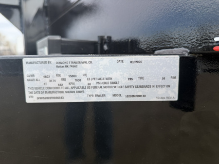 New 2026 Diamond T 8.5-20 Deckover Equipment Hauler 15K GVWR