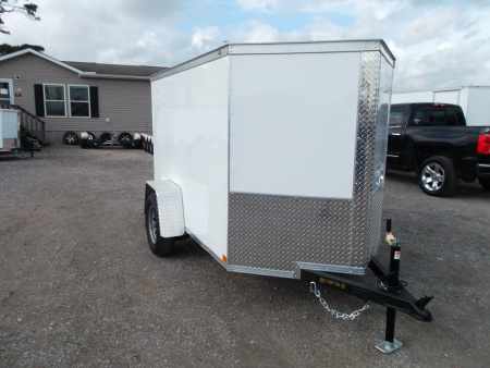 New 2026 Covered Wagon Trailers 5x8 Cargo Trailer / Enclosed Trailer / Ramp / LED's / .030 White Semi-Screwless Exterior / Bed Lined Tongue and Frame