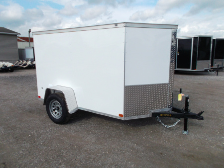 New 2026 Covered Wagon Trailers 5x8 Cargo Trailer / Enclosed Trailer / Ramp / LED's / .030 White Semi-Screwless Exterior / Bed Lined Tongue and Frame