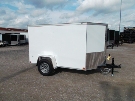 New 2026 Covered Wagon Trailers 5x8 Cargo Trailer / Enclosed Trailer / Ramp / LED's / .030 White Semi-Screwless Exterior / Bed Lined Tongue and Frame