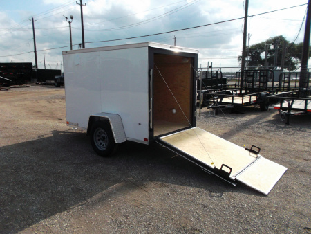 New 2026 Covered Wagon Trailers 5x8 Cargo Trailer / Enclosed Trailer / Ramp / LED's / .030 White Semi-Screwless Exterior / Bed Lined Tongue and Frame