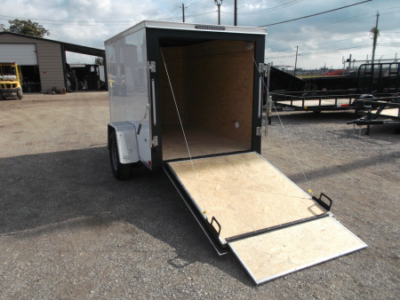 New 2026 Covered Wagon Trailers 5x8 Cargo Trailer / Enclosed Trailer / Ramp / LED's / .030 White Semi-Screwless Exterior / Bed Lined Tongue and Frame
