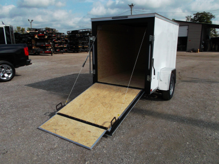 New 2026 Covered Wagon Trailers 5x8 Cargo Trailer / Enclosed Trailer / Ramp / LED's / .030 White Semi-Screwless Exterior / Bed Lined Tongue and Frame