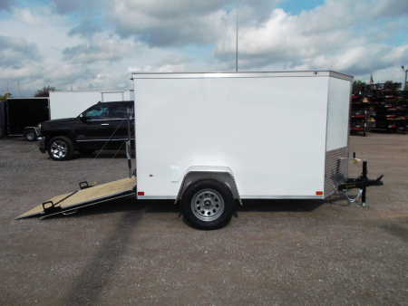 New 2026 Covered Wagon Trailers 5x8 Cargo Trailer / Enclosed Trailer / Ramp / LED's / .030 White Semi-Screwless Exterior / Bed Lined Tongue and Frame