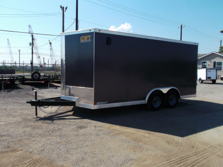 New 2026 Covered Wagon Trailers 8.5x16 Cargo Trailer / Car Hauler / 5200# Axles / 7ft Interior Height / 48" RV Side Door / .030 Charcoal Gray / 60" Triple Tube Tongue / Extra Wide Ramp