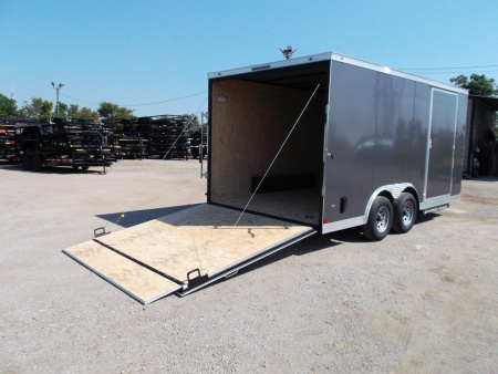 New 2026 Covered Wagon Trailers 8.5x16 Cargo Trailer / Car Hauler / 5200# Axles / 7ft Interior Height / 48" RV Side Door / .030 Charcoal Gray / 60" Triple Tube Tongue / Extra Wide Ramp