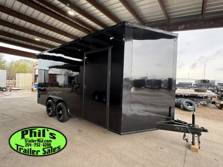 New ONLY 1 AT THIS PRICE! 8.5X16 BLACKOUT TRAILER Cargo / Enclosed Trailer REAR WING UPGRADED .080 EXTERIOR