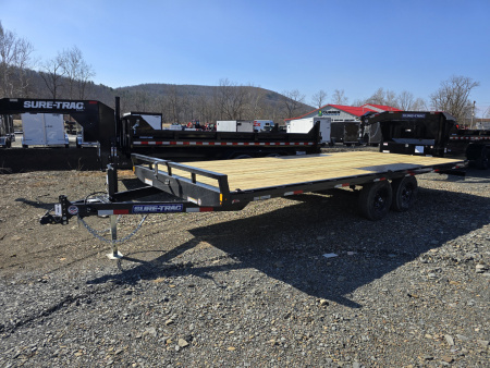 New 2026 Sure-Trac 8.5x20 10K Low Profile Flatbed Deckover- HD Tube Bulkhead- Diamond Plate Deckover Wheels- Stake Pockets and Rub Rails- Spare Tire Carrier- Pressure Treated Decking