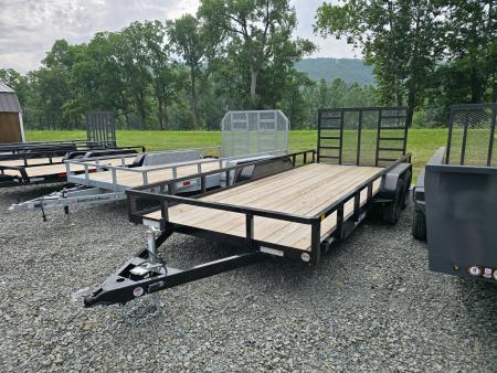 New 2026 Sure-Trac 7 x 18 7k Tube Top Utility- Bumper Pull- Set Back Jack- Spare Tire Carrier- Lay Flat Gate- Reinforced Ladder Gate- LED Lighting- D-Ring Tie Downs