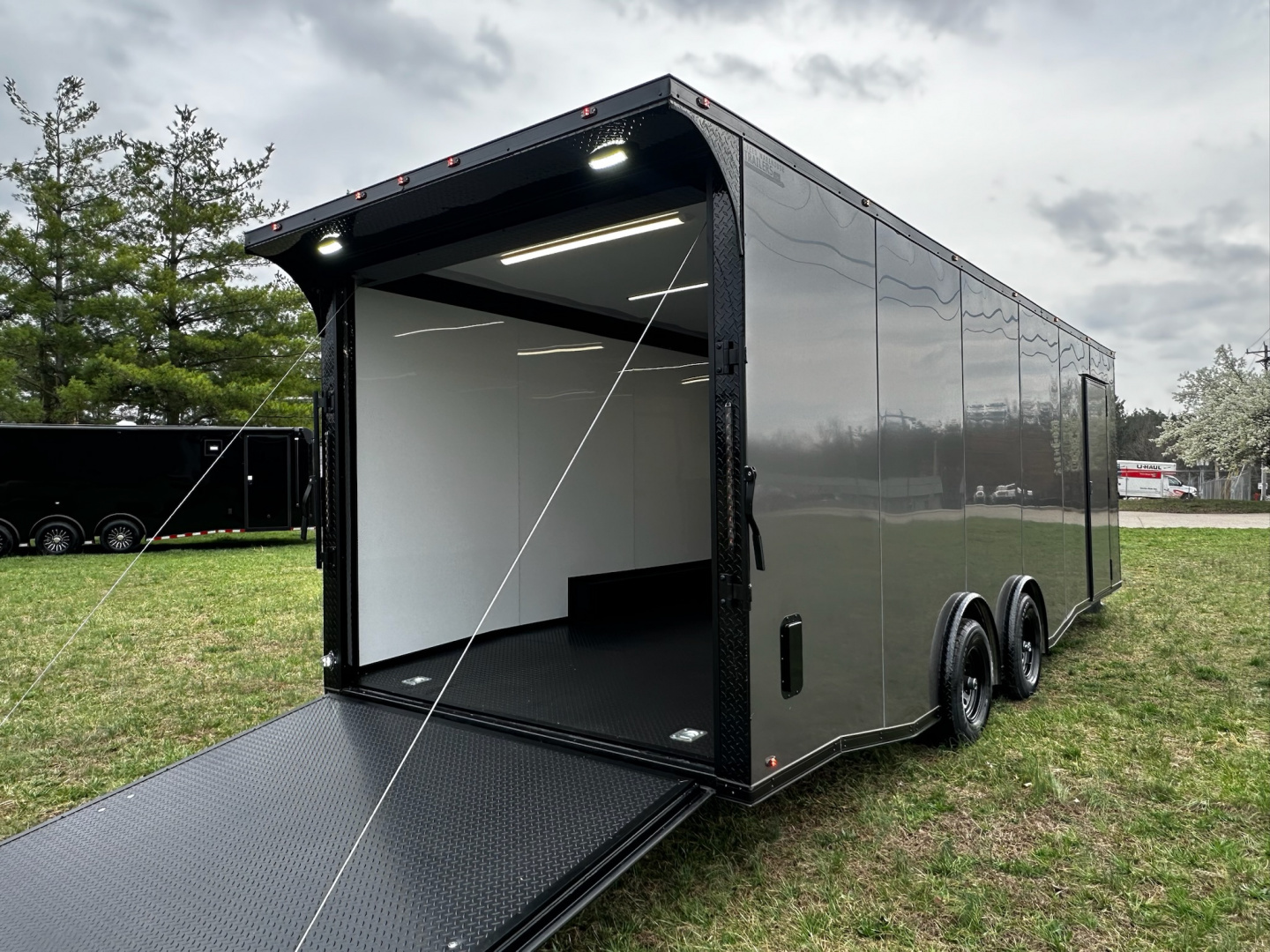 New 2026 Luxe 8.5x24 Racing Trailer Finished Interior- 5200 Tandem Axle-Charcoal-Blackout