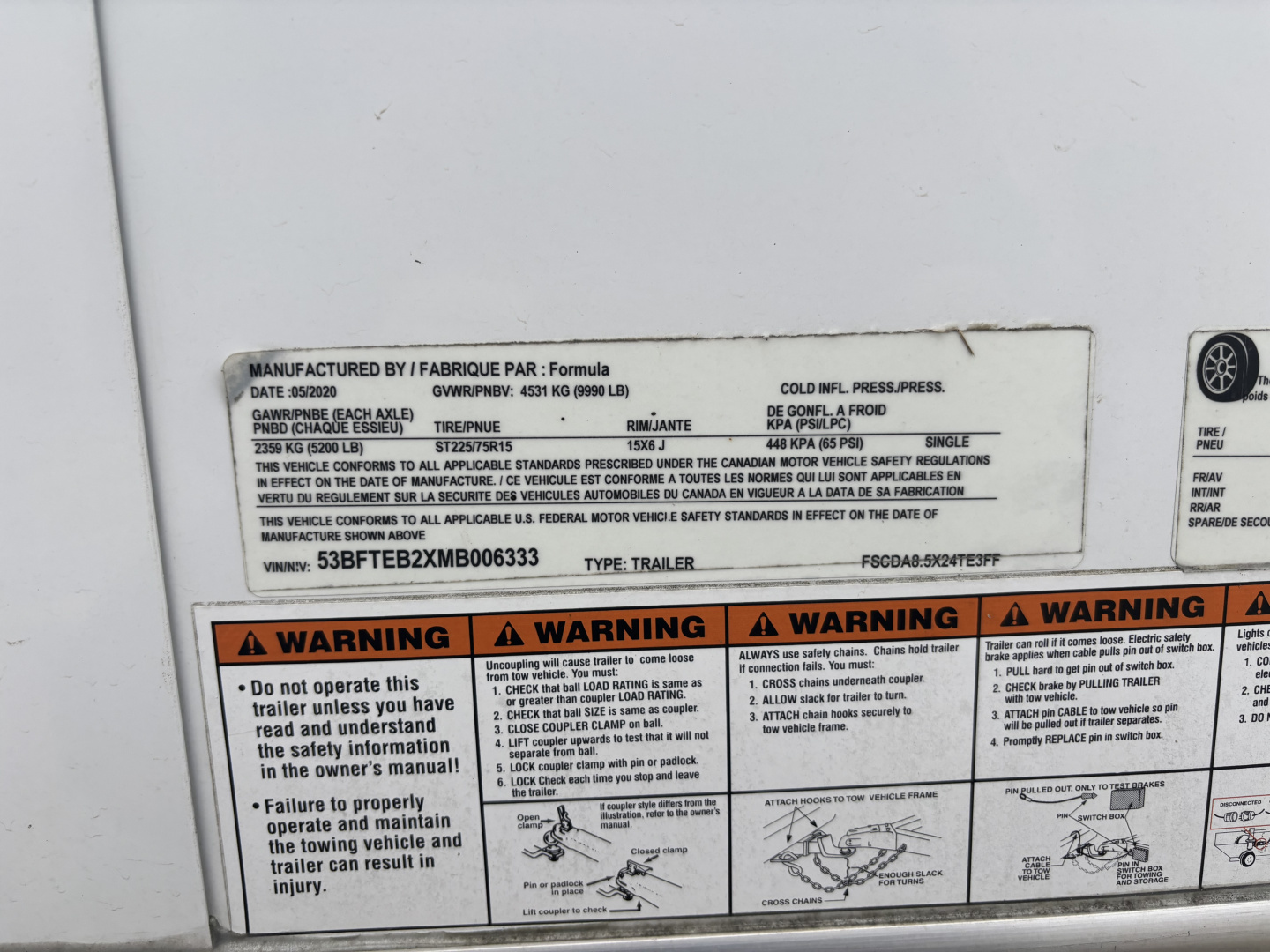 Used 2020 Formula Trailers 8'X24' ENCLOSED CARGO TRAILER - V-NOSE - RAMP - EPOXY COATED FLOOR - 9990# GVWR