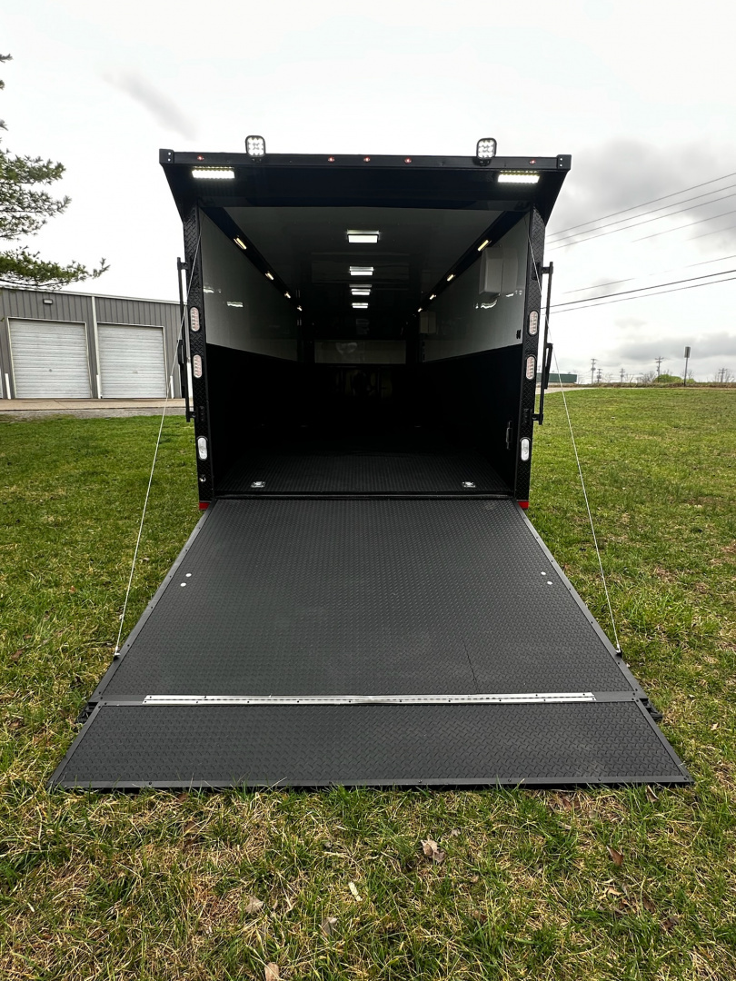 New 2026 Rock Solid Cargo 8.5x28 Race Trailer -Finished Interior-7000LB Triple Torsion-HD Ramp-Awning-GEN. Box-1/2 Outdoor Carpet Walls
