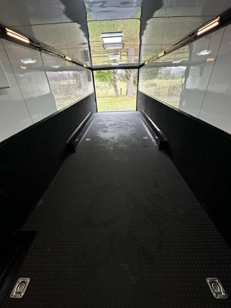 New 2026 Rock Solid Cargo 8.5x28 Race Trailer -Finished Interior-7000LB Triple Torsion-HD Ramp-Awning-GEN. Box-1/2 Outdoor Carpet Walls