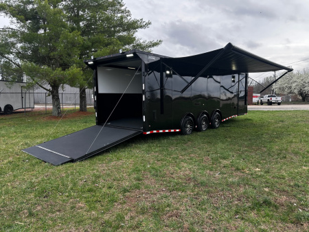 New 2026 Rock Solid Cargo 8.5x28 Race Trailer -Finished Interior-7000LB Triple Torsion-HD Ramp-Awning-GEN. Box-1/2 Outdoor Carpet Walls
