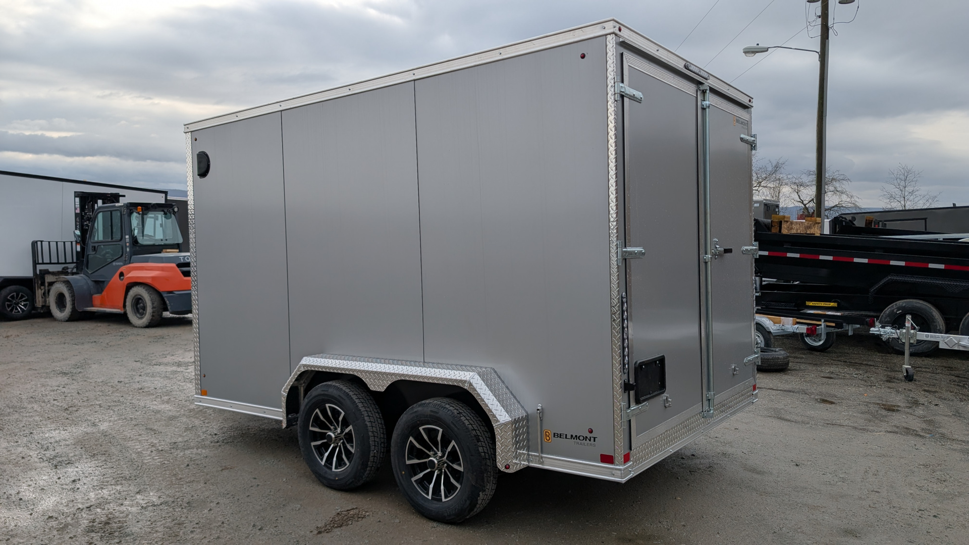 New 2026 BELMONT 7x12 Tandem V-Nose Cargo Trailer w/ Barn Doors ( POLYCOR EXTERIOR!)