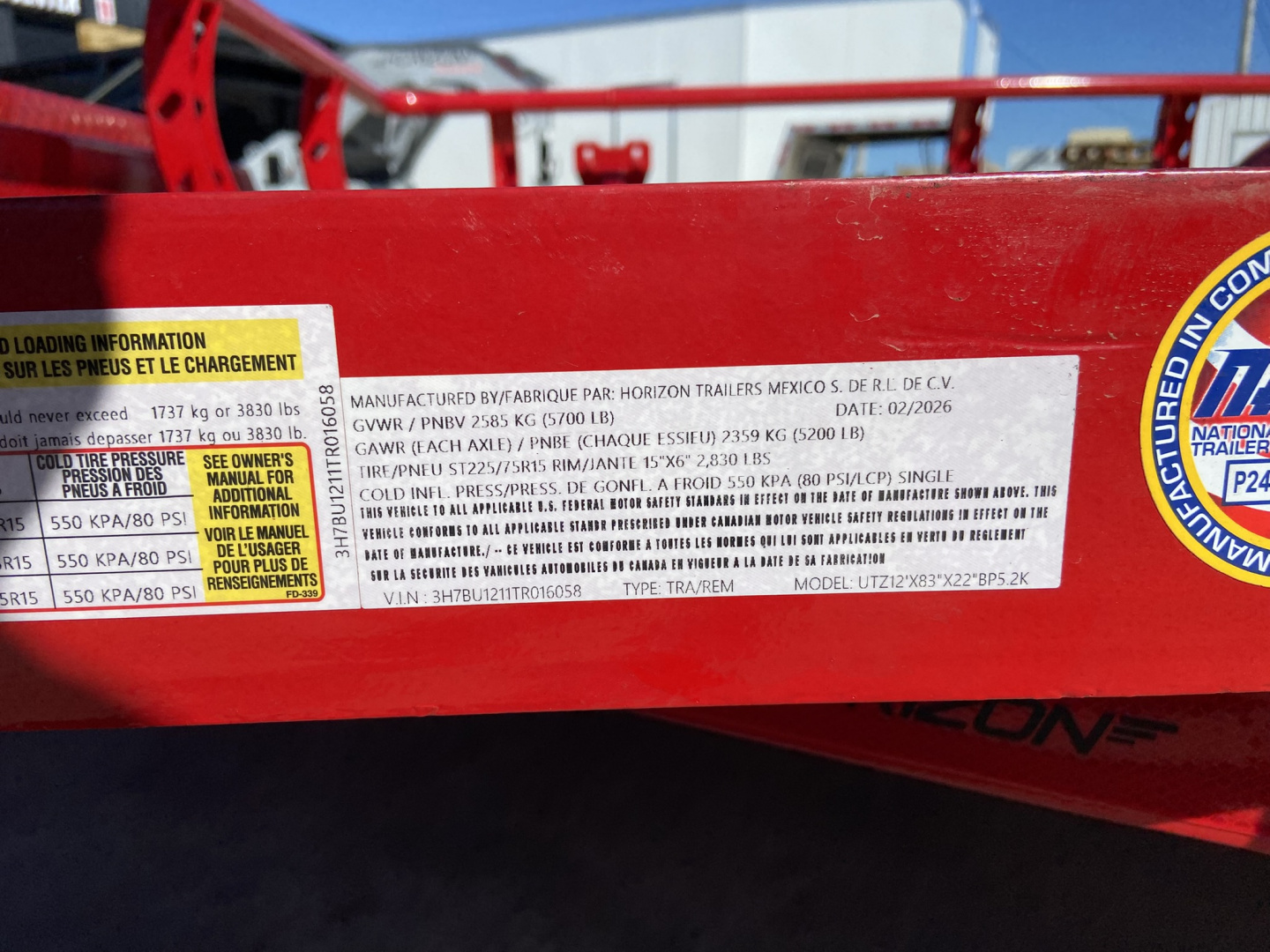 New Horizon 12X83X22" UTZ Utility Trailer