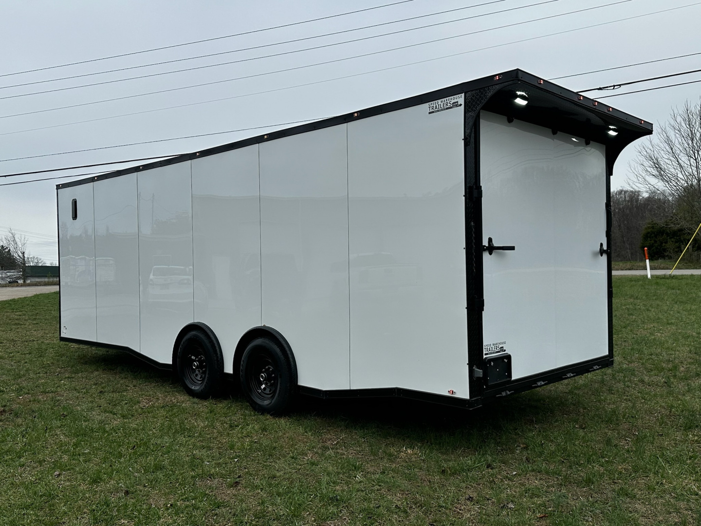 New 2026 Luxe 8.5x24 Racing Trailer Finished Interior- 5200 Tandem Axle-White-Blackout