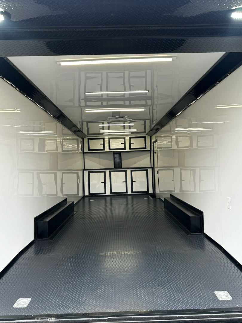 New 2026 Luxe 8.5x24 Racing Trailer Finished Interior- 5200 Tandem Axle-White-Blackout