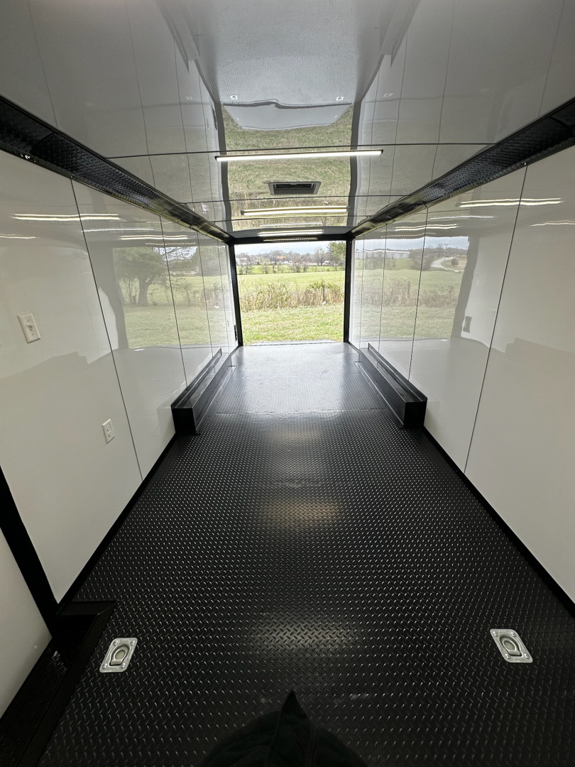 New 2026 Luxe 8.5x24 Racing Trailer Finished Interior- 5200 Tandem Axle-White-Blackout