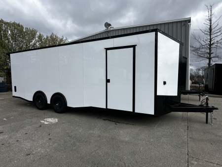 New 2026 Luxe 8.5x24 Racing Trailer Finished Interior- 5200 Tandem Axle-White-Blackout